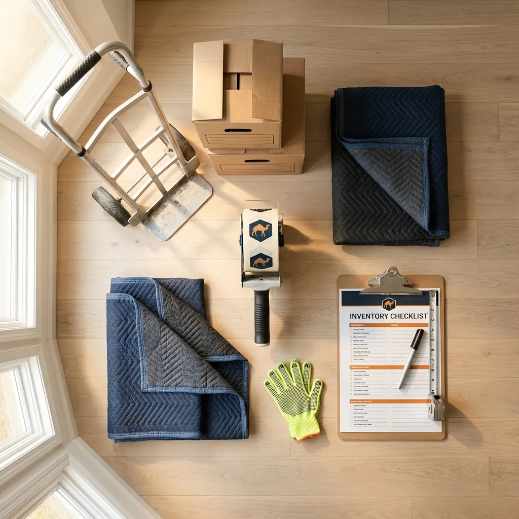Professional moving supplies and packing materials layout for Winslow residential relocations